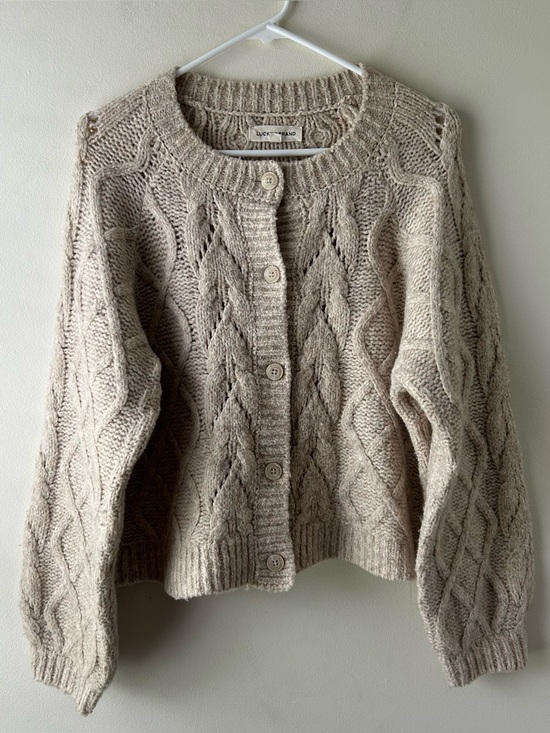 Lucky Brand Sweaters - Lucky Brand Cableknit Chunky Cardigan Sweater Heathered Oatmeal Cream M